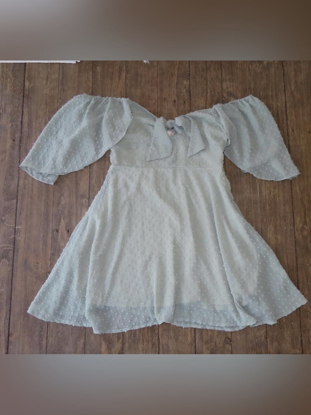 Altar'd State Girls' Sage Green Puff Sleeve Tie-Neck Dress